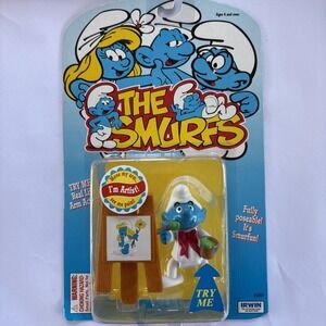 VTG Smurfs Artist Irwin Figure w Accessory Easel 1996 Toy Island Painter Smurf